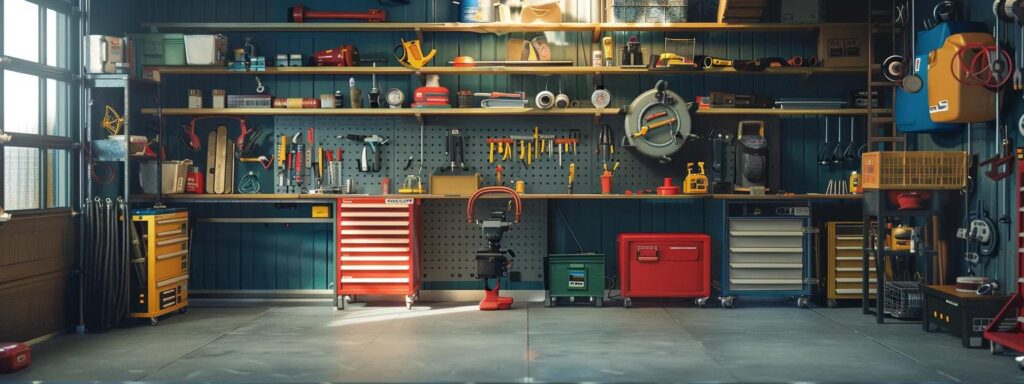 a well-lit, organized home maintenance workshop showcases essential plumbing tools and materials, highlighting a vibrant, proactive atmosphere of routine inspections and preventative care.